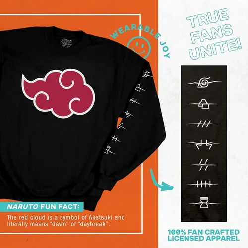 Miniatura 2 de Ripple Junction Mens Naruto Shippuden Anti-Leaf Clouds Crew-Neck Fleece Sweatshirt