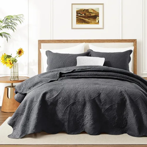Miniatura 41 de MOONLIGHT20015 Paquete de 8 Colchas Tamaño King para Cama (106" x 96") - Venta al Por Mayor para Hoteles, Dormitorios de Huéspedes y Airbnbs - Gris