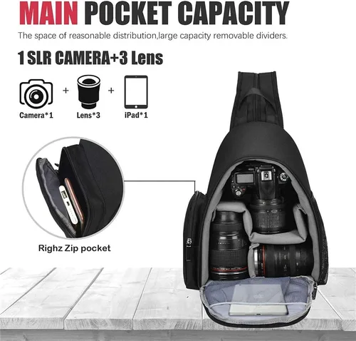 Miniatura 4 de Cwatcun Bolsa para cámara, estuche para cámara con soporte para trípode para cámaras Canon, Nikon, Sony, Pentax, DSLR, SLR, sin espejo, color negro