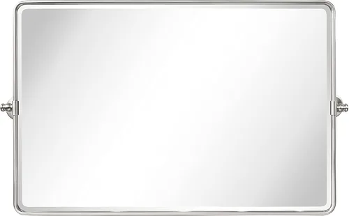 Miniatura 8 de TEHOME Espejo de baño con pivote horizontal, inclinable, marco de metal negro, rectangular, redondeado, rectangular, inclinable, biselado