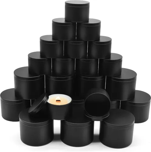 Miniatura 11 de Paquete de 12 tarros de velas, latas de velas de 8 onzas con tapas, tarros de velas de metal vacíos para hacer velas a granel, color negro Negro