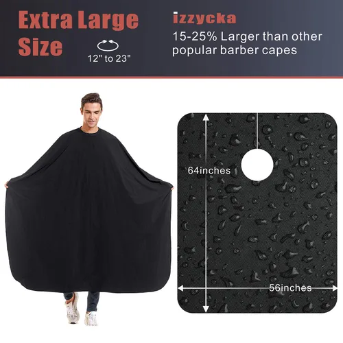 Miniatura 3 de izzycka Capa de peluquería de nailon de 64 x 56 pulgadas, impermeable, para peluquería, corte de pelo grande, para hombres, con cierre de presión