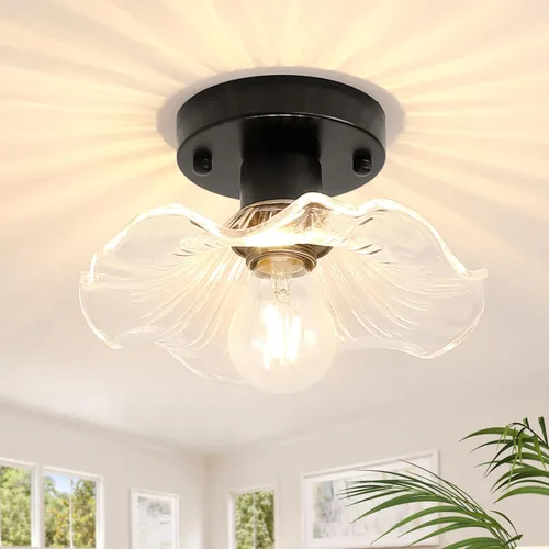 Miniatura 12 de Shenmoyl Luces de pasillo doradas de montaje semiempotrado con vidrio Scindapsus transparente, bombilla incluida, base de 4.72 pulgadas, lámpara