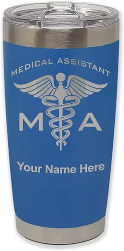 Miniatura 57 de LaserGram Taza aislada al vacío de 20 onzas, asistente médico MA, grabado personalizado incluido (rosa)