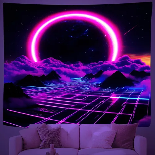Miniatura 9 de QpaZynthy Tapiz de túnel de luz negra, tapiz de onda de vapor que brilla en la oscuridad, tapiz reactivo a los rayos UV, tapices de luz negra, neón