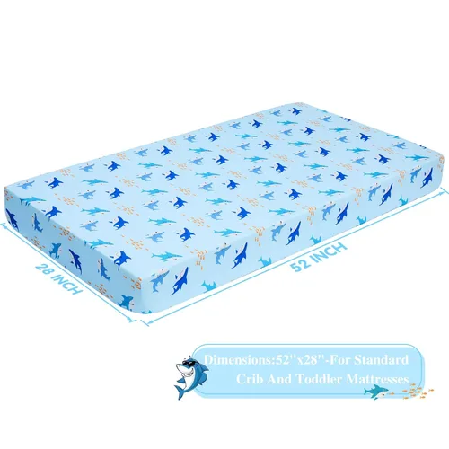 Miniatura 5 de UOMNY Sábana bajera para cuna para niños tiburón, sábana bajera ajustable para cuna estándar y colchones para niños pequeños, sábanas de cuna marina