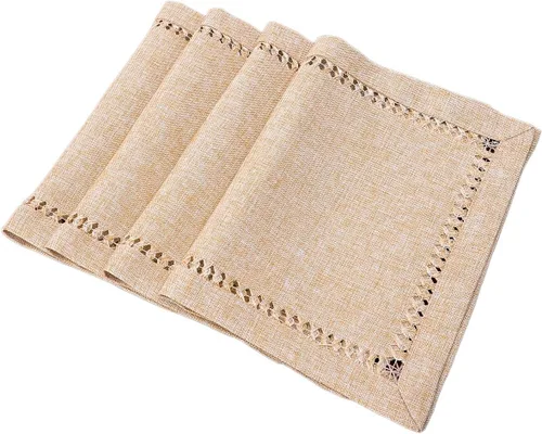 Miniatura 5 de Grelucgo Juego de 6 manteles individuales de mesa de punto vainica hechos a mano color beige, rectangulares de 12 x 18 pulgadas