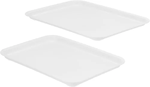 Miniatura 6 de PATIKIL Bandeja de comida rápida de 12 x 9, paquete de 2 bandejas rectangulares reutilizables de plástico multiusos para cafetería, restaurante, Azul