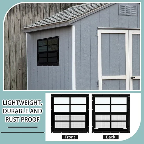Miniatura 4 de Tandefio Paquete de 2 Ventanas de Cobertizo Empotradas de 16 x 16 pulgadas de color negro con vidrio templado y malla para el hogar, ventanas