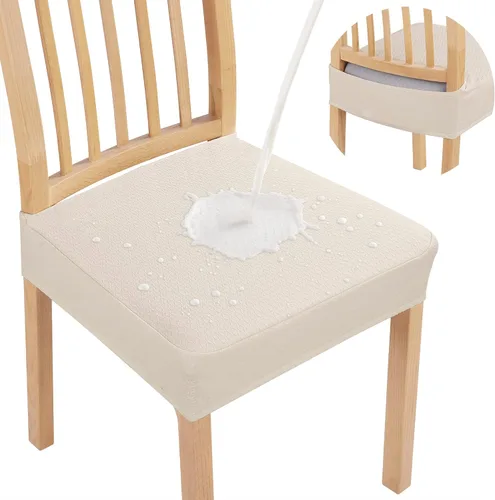 Miniatura 16 de Smiry Juego de 4 fundas de asiento impermeables para sillas de comedor, tela jacquard elástica, extraíble y lavable, fundas protectoras de asiento