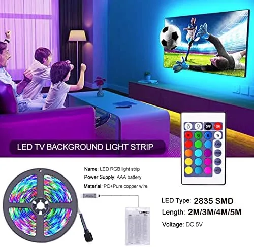 Miniatura 5 de Tira de luces LED alimentadas por batería con control remoto de 24 teclas, tira de luz de fondo de TV para interiores y exteriores