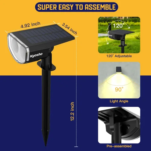 Miniatura 6 de Kyosho Luces solares para exteriores impermeables IP67, 38 luces LED solares para exteriores, foco de paisaje 2 en 1 con 3 modos para césped, Cálido