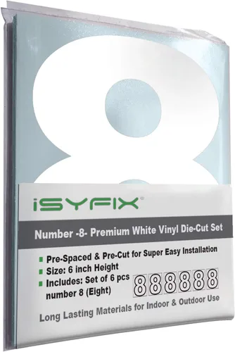 Miniatura 49 de iSYFIX - Calcomanías de vinilo blancas con número 0 (cero) - Juego de 6 unidades de 1.5 pulgadas autoadhesivas - Decalcomanías premium troqueladas