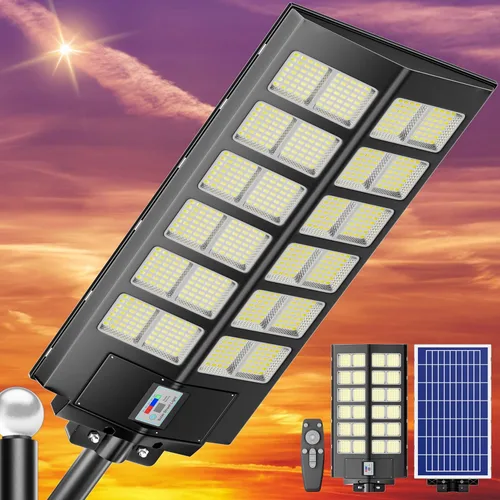 Paquete de 1 luz solar de calle – 9000 W luces de calle al aire libre 260000LM del atardecer al amanecer luz de estacionamiento de energía solar,
