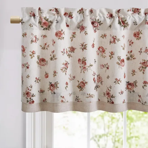 Miniatura 18 de StangH Cortinas decorativas de lujo, cenefa azul con bloqueo de luz, cenefa festoneada para ventana pequeña con bolsillo sólido para barra, cortina