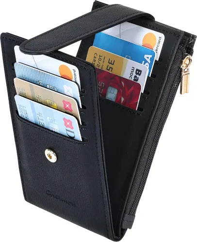 Miniatura 5 de Chelmon Cartera de mujer delgada con bloqueo RFID, billetera plegable con varios compartimientos para tarjetas con bolsillo con cremallera, Negro
