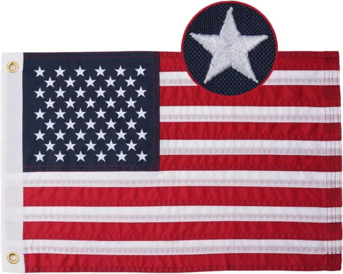 Miniatura 9 de AZCOVER - Bandera estadounidense de 10 x 15 pies para exteriores, estrellas bordadas y rayas cosidas, bandera estadounidense de nailon 210D