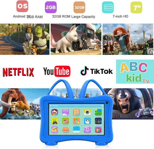 Miniatura 3 de Trayoo Tableta infantil de 7 pulgadas con WiFi, YouTube, cámara dual, pantalla táctil, control parental, tableta infantil para niños y niñas Azul