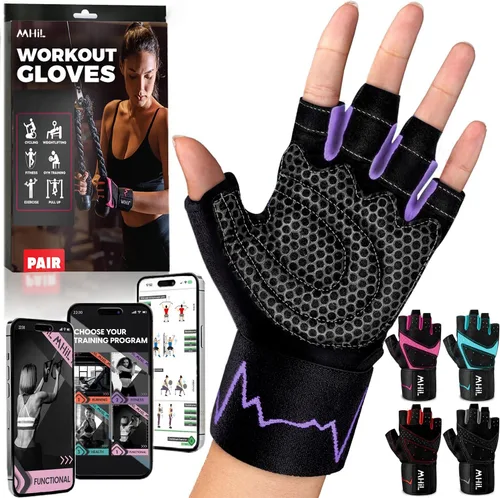 Miniatura 14 de MhIL Guantes de entrenamiento para mujer – Guantes de gimnasio transpirables para mujer con protección de palma y agarre mejorado – Guantes