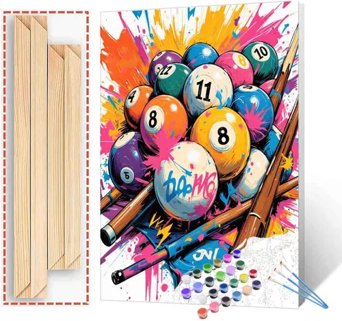 Miniatura 10 de Aihonmin Pintura por números, tema de baloncesto, kit de pintura al óleo para niños y adultos, pintura de dibujo de 16 x 20 pulgadas, pigmento Bola