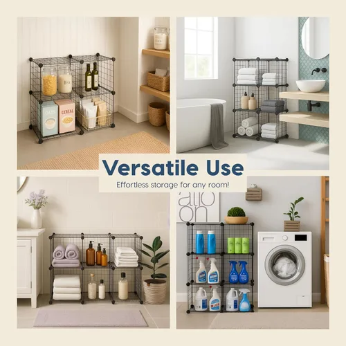 Miniatura 5 de IRIS USA Organizador de almacenamiento de cubos de alambre modulares de 6 cubos, estantería de metal ajustable y expandible para closet, baño