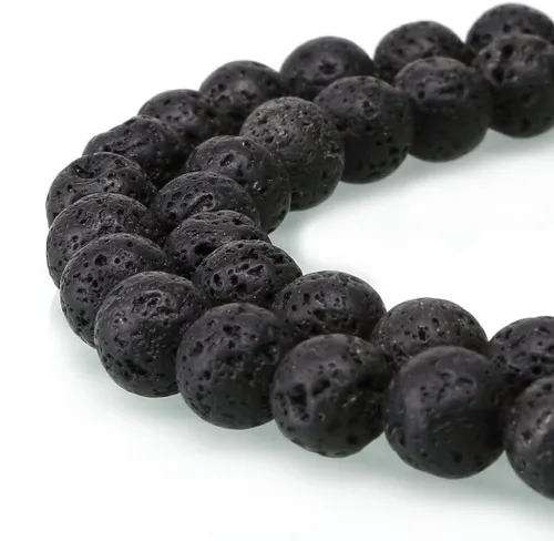 Adabele - 120 piedras preciosas curativas de roca volcánica negra natural de lava volcánica de 0.236 pulgadas (0.236 in), cuentas sueltas redondas,