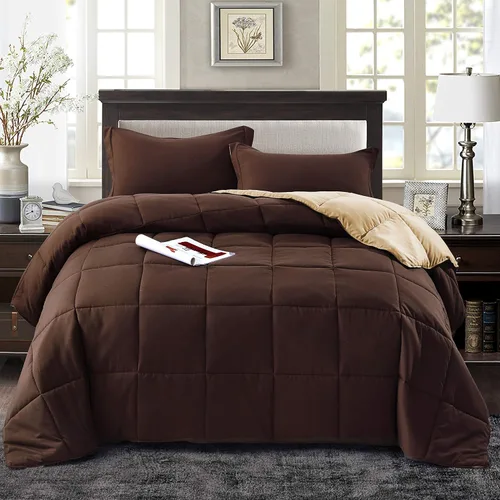 HIG Juego de edredón alternativo de plumón de 3 piezas - Edredón reversible para todas las estaciones con funda de almohada - Relleno de edredón