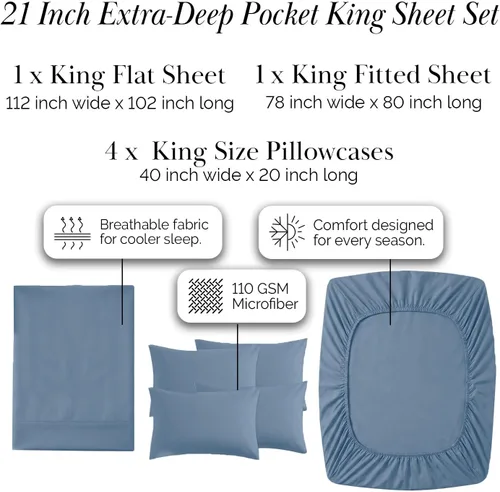 Miniatura 317 de Southshore Fine Living, Inc. Juego de 7 piezas de sábanas King divididas para cama ajustable, juego de sábanas King divididas con bolsillo de 21