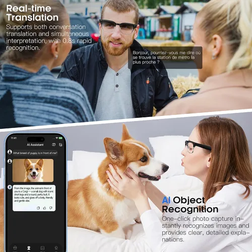 Miniatura 5 de Lentes inteligentes AI con cámara de 8 MP, video HD 1080P y foto 4K, lentes de sol de grabación de audio con traducción AI en tiempo real, audio