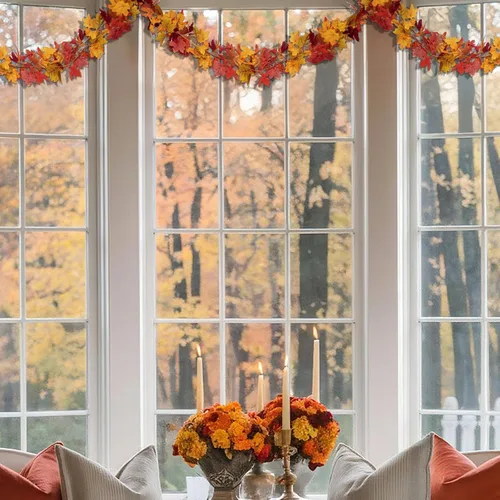 Miniatura 6 de Guirnalda de hojas de arce de otoño de 11.6 pies (2 x 5.8 pies), decoración de hojas artificiales de Acción de Gracias para árbol, mesa de repisa