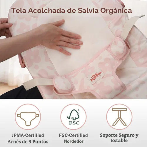 Miniatura 5 de Tiny Marvels Mecedora de bebé, Asiento de gorila de 3 puntos para bebé recién nacido y niño pequeño, Silla de columpio portátil para bebé con Floral