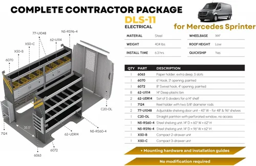 Miniatura 2 de Ranger Design - Estantería para camioneta para electricista, compatible con Mercedes Sprinter Low Roof, 144 pulgadas WB - DLS-11