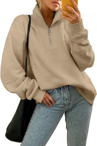 Miniatura 2 de CHICZONE Sudadera de manga larga con cremallera de un cuarto para mujer, sudadera moderna de otoño Y2K con bolsillos