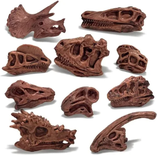 LC JoyCre Juego de 11 piezas de mini huesos de dinosaurio realistas, cráneo T-rex para caja de arena, juguetes para niños, Carnotaurus,