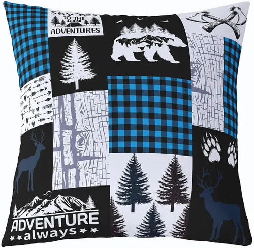 Miniatura 9 de Cartoon Bear Pillow Cover Cute Wild Animal Paw Print Cushion Cover for Kids Boys Girls Teens Jungle Pine Trees Silhouette Cabin Pillow Case for