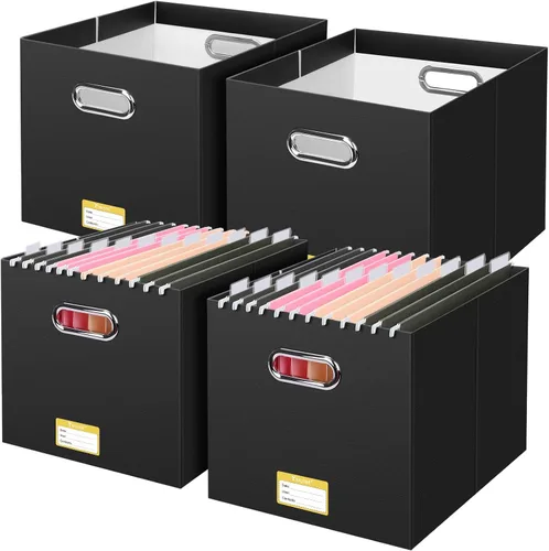 Miniatura 49 de BALEINE Caja organizadora de archivos, organizador de carpetas de archivos de cartón con asa para tamaño carta, caja de archivos colgante plegable