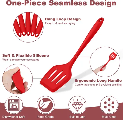 Miniatura 3 de TeamFar Utensilios de cocina, 7 piezas de utensilios de cocina de silicona para hornear, utensilios de cocina antiadherentes con cucharón, espátula