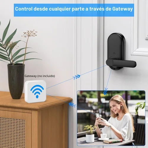 Miniatura 7 de Cerradura inteligente de puerta con teclado y asa, cerradura digital de entrada sin llave con huella dactilar con timbre incorporado para puerta