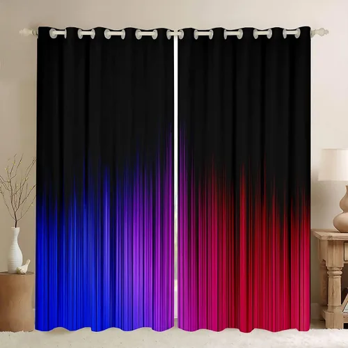 Miniatura 14 de Feelyou Cortinas abstractas degradadas para niños, adolescentes, azul, rojo y negro, cortinas de ventana para dormitorio, sala de estar, decoración