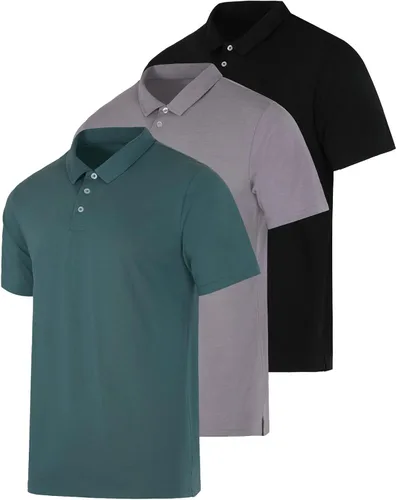 Miniatura 41 de Real Essentials Paquete de 3: Polo de manga corta de algodón para hombre, de secado rápido, transpirable, (disponible en tallas grandes y altas)