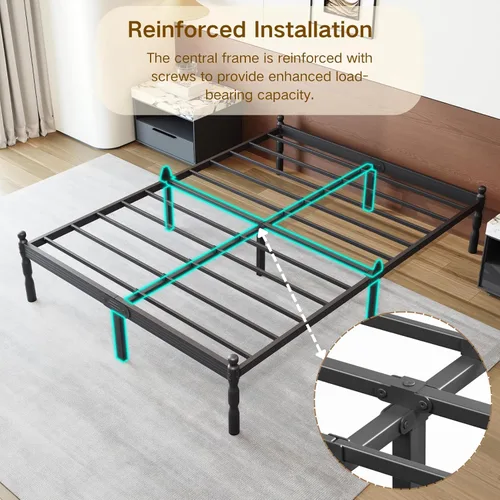 Miniatura 6 de Base de cama resistente de tamaño individual con almacenamiento y tapón de colchón, marco de cama de metal con plataforma, no necesita somier, fácil