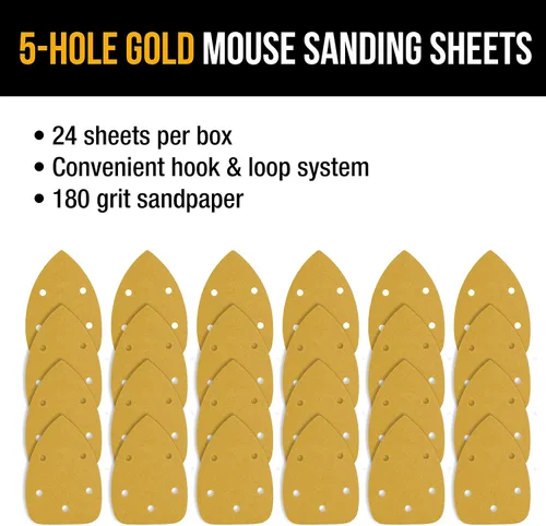 Miniatura 4 de Dura-Gold Hojas de Lija Premium para Lijadora de Detalle Tipo Ratón - Grano 180 (Caja de 24) - Discos Triangulares de 5 Orificios con Sistema