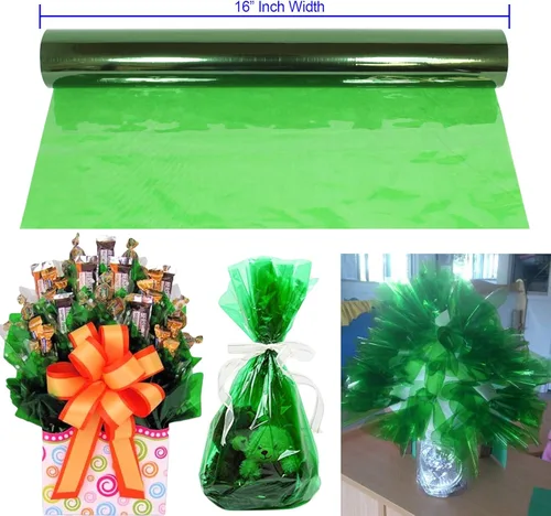 Miniatura 2 de Rollo de envoltura de celofán verde 100 pies de largo X 16 pulgadas de ancho 2.3 mil de espesor, verde transparente Para regalos, canastas