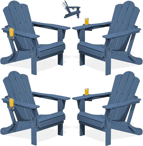 Miniatura 22 de Silla plegable ajustable KINGYES Adirondack, sillas reclinables Adirondack de 3 posiciones con portavasos, Adirondack de HDPE resistente a