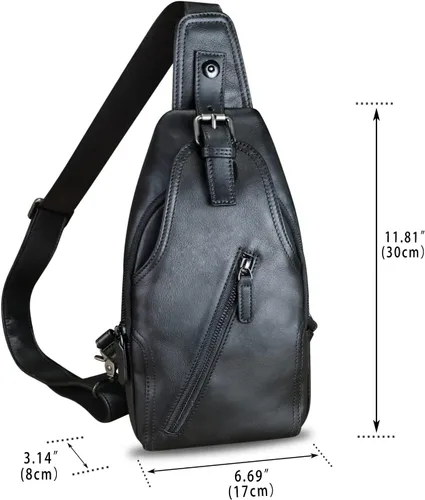 Miniatura 11 de Bolso bandolera de cuero genuino para mujeres y hombres, estilo vintage, de cuero real, a la moda, bandolera, Marrón
