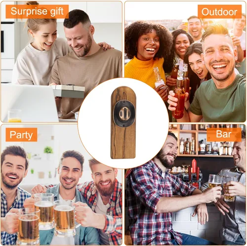 Miniatura 5 de uxcell Abrebotellas de madera montado en la pared, sombrero de vaquero vintage, abridor de tapa de cerveza con regalos únicos magnéticos