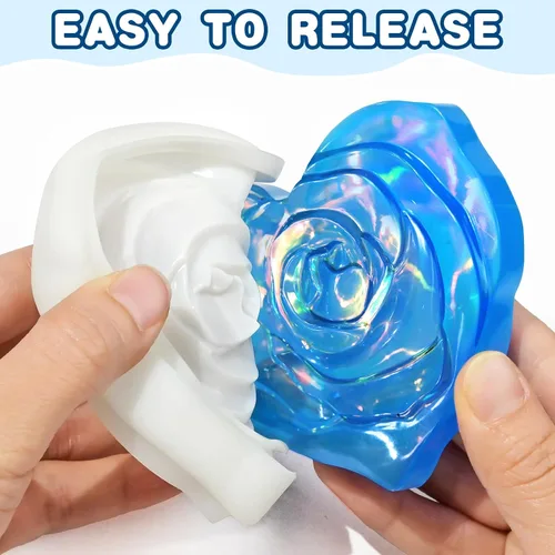 Miniatura 6 de Moldes de resina para frascos, moldes de tarro de corazón con tapa, molde de silicona de flor de rosa de amor para fundición de resina epoxi, caja