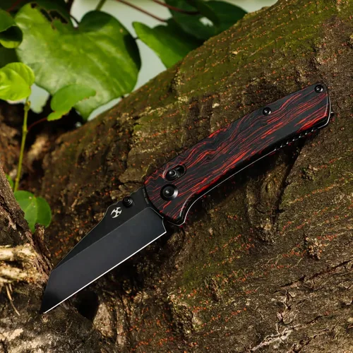Miniatura 7 de KANSEPT Main Street - Cuchillo plegable de bolsillo, hoja afilada negra de 3.36 pulgadas de acero 154CM, mango G-Mascus negro y rojo con bloqueo