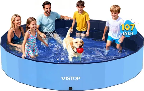 Miniatura 9 de VISTOP Piscina grande plegable para perros, piscina portátil de plástico duro para perros, gatos y niños, piscina infantil plegable para baño