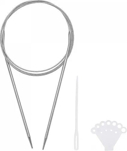 Miniatura 7 de uxcell Kit de agujas de tejer circulares, 47.24 pulgadas de largo, 0.071 in de diámetro, aguja de suéter redonda de acero inoxidable para proyectos